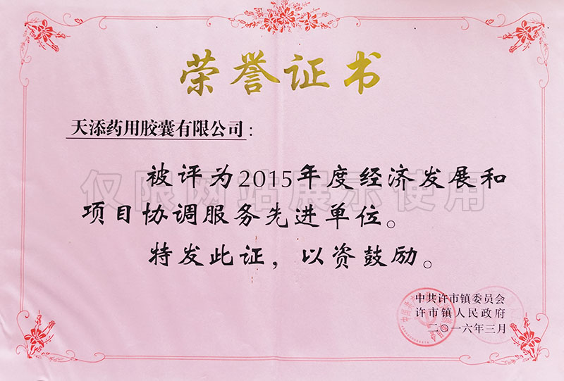 2015年度經(jīng)濟發(fā)展和項目協(xié)調(diào)服務先進單位